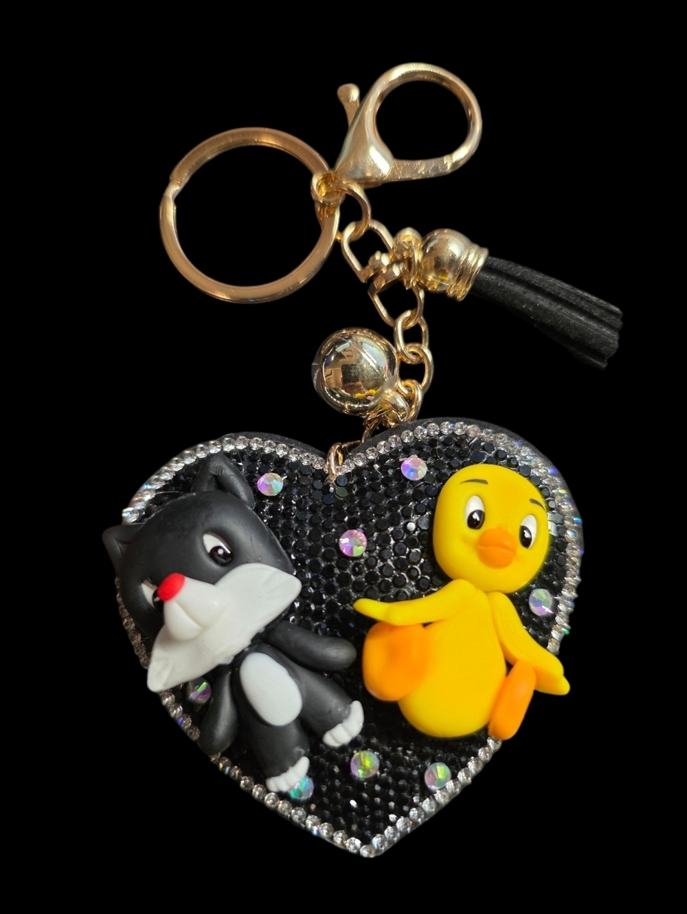 Handmade Bling Sylvester & Tweety Heart Bag Charm